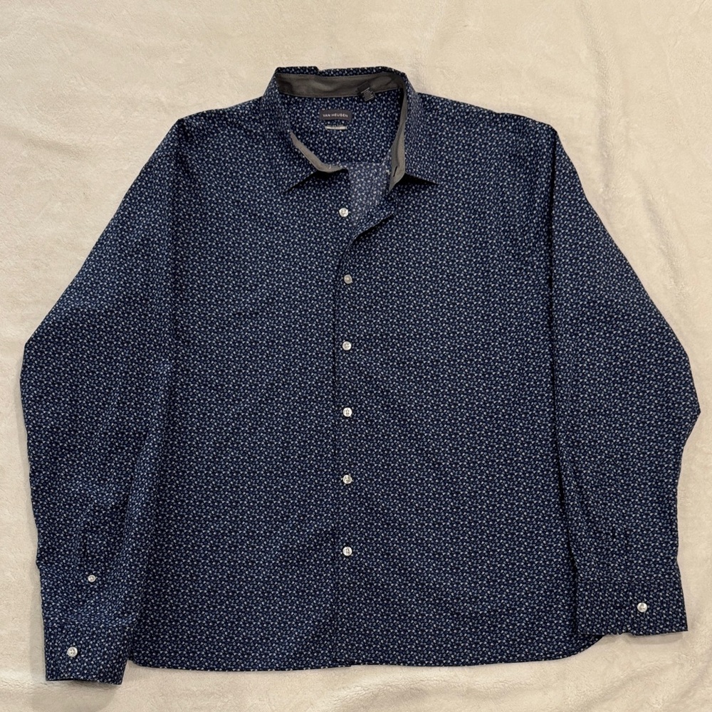 Van Heusen Dark Blue Geometric Long Sleeve Button Down Shirt